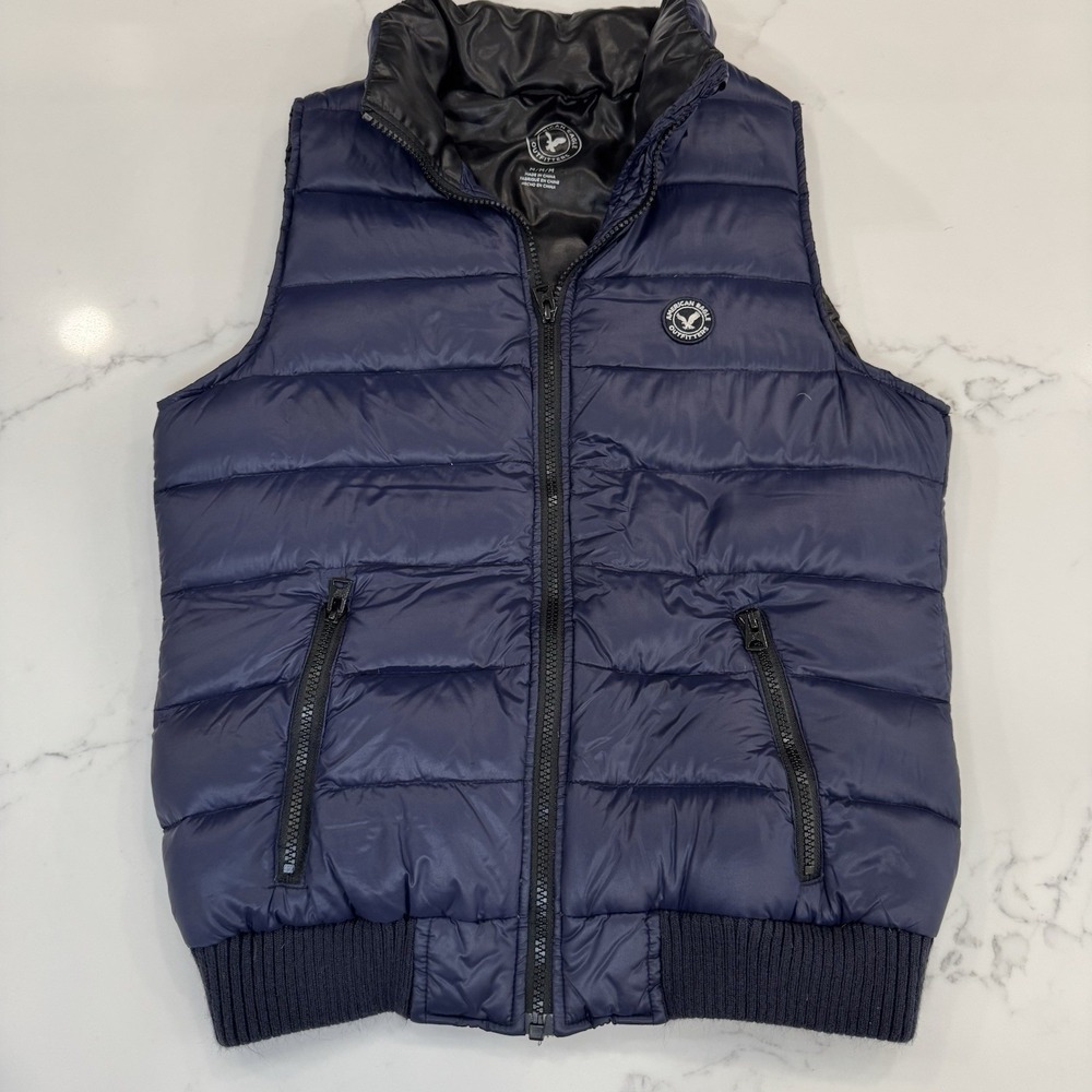 American Eagle Puffer Vest Womens M Blue Down Cozy Winter Layer Casual
